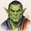 Placeholder: dnd, watercolour, illustration, portrait, half-orc, abbot