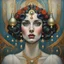 Placeholder: Grande peinture en couleur d'un visage de femme avec des cloches sur un mur, l'esprit de Klimt et Tom Bagshaw, ce tableau est une grande toile, art déco réaliste, grand tableau, Mark Brooks et Brad Kunkel, beauté d'une femme dans l'art nouveau, art élégant, art nouveau hyperréaliste, grand art sur toile, Women Art, par John Keane, Art Déco Painting, Art. Art Déco