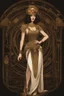 Placeholder: Full Body, Art Nouveau Woman With A Bob With A Fringe Hairstyle, Cleopatra Clothing, Steampunk, Black Background