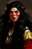 Placeholder: Portrait of a female fantasy dwarf, long black hair, Caravaggio style