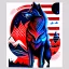 Placeholder: anthropomorphic wolf full body art illustration black background red, blue and white color full body