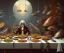 Placeholder: supper, fish sit at the table and eat pieces of people.