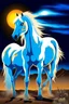 Placeholder: Radioactive white horse with electric blue glowing eyes, storming through the mojave desert