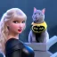 Placeholder: Taylor Swift in a batman outfit with a cat