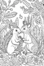 Placeholder: HAPPY NEW YEAR CELEBRATION coloring page for kids,Squirrel duo amid festive forest , thick outline, low details, no shading, no color