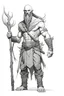 Placeholder: Full portrait, concept art with a pencil, white background, no color, Male, Druid, Goliath, Bald, no beard