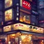 Placeholder:  "Corner view,Kawaii Japan bar in kabukicho,Golden hour, book illustration by Jean Baptiste Monge,Jeremy Mann"Details corner building cross section, strong lines, high contrast vibrant colors, highly detailed