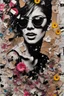 Placeholder: Ultra detailed medium portrait painting of happiness , torn up collage of clippings, beating heart line background, scattered flowers, crumbled Paper, memories on black and white photos, matrix effects, punk visual art, punk art aesthetic, graffiti art, pop surrealism, collage art, cluttered paint glitches