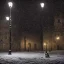 Placeholder: A very dark square in Florence in a stormy night. Snow is covering the pavement. A cathedral in the background. A lonely cat sitting under a streetlight. Unreal Engine. HDR. 8K.