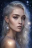 Placeholder: gorgeous ethereal female, looking over shoulder, piercings, beautiful face, mesmerizing starry eyes, smooth translucent skin, transcendental