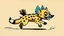 Placeholder: Cute chibi hyena dog chasing its own tail, cartoony, colorful, exaggerated, simplified, adorable