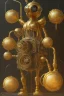 Placeholder: concept art of a giant mechanical clockwork marionette made of brass and gold in a dark moody interior, puppet, ornate, engraved highly detailed, fantasy, render, digital painting, trending on artstation, illustration, in the style of piotr jablonski, artgerm and greg rutkowski, dishonored, arkane lyon