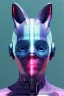 Placeholder: Medium Close Up Portrait, Front image. cyberpunk, rabbit mask, sweet woman, short hair. latex suit. Pink, silver, blue, color. Adidas style. Color background, photo studio. highly detailed, concept art, smooth, unreal engine 5, ray tracing, RTX, lumen lighting, ultra detail, volumetric lighting, 3d, finely drawn, high definition, high resolution.