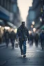 Placeholder: man walking in the streets with card parts as clothes ,shot on Hasselblad h6d-400c, zeiss prime lens, bokeh like f/0.8, tilt-shift lens 8k, high detail, smooth render, down-light, unreal engine, prize winning