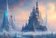 Placeholder: Science fiction city near frozen lake, impressionism painting