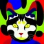 Placeholder: oil portrait of tricolor pattern Cat sleeping in a black sofa by Joan Miró 8k