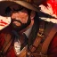 Placeholder: Clear focus, High resolution, max detail, Portrait, bearded, Gunslinger, Cowboy, cowboy hat, serious face, Blood Splatter