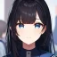 Placeholder: Clear focus,High resolution,8k,High quality, Black short straight hair, medium bangs, and vivrant blue eyes, wearing a sailor uniform, Extreme Close up