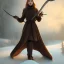 Placeholder: A girl standing in snow holding a sword