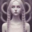 Placeholder: three girls, glasses, portrait, leaning pose, sueter, long white hair, cute, small girl, symmetrical, emotionless, big dreamy eyes, dead eyes, emotionless face, long white hair, full body, realistic painting, tattoo, intricate detail,