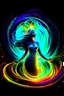 Placeholder: a symphonic flow of shining music turning into a goddess of light :: dark background , goddess of white yellow colorful light