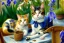 Placeholder: Zwei Katzen auf der Terrasse. Auguste Renoir, paws, very perfect iris, playing music, realistic, extremely accurate, delicate, extremely detailed, Graphic novel style, wide-angle, open aperture, superfine pencil