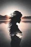 Placeholder: high quality, 8K Ultra HD, A beautiful double exposure that combines an goddess silhouette with sunset coast, sunset coast should serve as the underlying backdrop, with its details incorporated into the goddess , crisp lines, The background is monochrome, sharp focus, double exposure, by yukisakura, awesome full color,