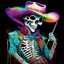 Placeholder: leroy nieman splash color painting of a skeleton cowboy portrait, creepy, diffusion, expressionism