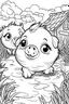 Placeholder: Adorable chicks walk around the farm yard, pixar style, clean vector graphics, coloring book, black and white