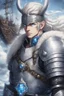 Placeholder: 1man warrior in anime style, with blue eyes wearing silver Vikings armor with a blue crystal on his chest with a battle axe on the pirate ship, anime, anime style