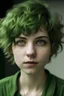 Placeholder: photo, person, green skin, short hair, loosley curly hair, almond eyes, green flesh