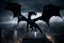 Placeholder: black dragon on top of a building wings outstetched dark fantasy lightening