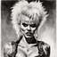 Placeholder: dramatic portrait of Wendy O Williams of the Plasmatics, tough ink illustration