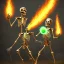 Placeholder: a flaming skeleton lord with a green flaming sword and a girl laying under his feet