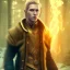 Placeholder: Male, Human, Blond, Sorcerer, Fire Mage, Golden Eyes, Young, Photorealism, Full Body Shot, Forest Background