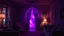 Placeholder: purple magic portal in a cosy room in the evening, a cinematic lens