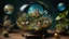 Placeholder: Hieronymus Bosch style nightmares plants in the galaxy , the plant earth globe, crystal balls