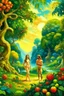 Placeholder: Adam and Eve in a very beautiful paradise, in the style of oil painting