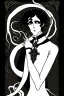 Placeholder: black haired young man necromancer wizard with gothic jewelry and tentacle fingers in the style of Aubrey Beardsley