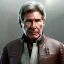 Placeholder: stunning photo realistic detailed head to waist portrait of harrison ford as han solo in star wars with photo realistic short hair by alice zhang,Sam Spratt, Yi Fan, Houston Sharp, Matija Obrovac, Sharp focus, brown eyes, realistically weathered skin,space jacket from star wars, octane render, intricate