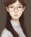 Placeholder: a realistic portrait of beautiful young Korean gamer girl ,hands on the Chen , brown hair, round glasses,white headfone,adorable, seductive and sexy looking, slight smile, intricate, elegant, highly detailed eyes, digital painting, 8k, artstation, concept art, smooth, sharp focus, illustration, studio quality, art by victo ngai