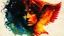 Placeholder: old worn postcard, Portrait Light and darkness in one person, angel and demon in one person, abstract art additional colors small details,
