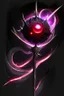 Placeholder: A sorceress evil staff that is a mix colors of red and black crystals and sharp edges, with black aura swirling around it, a black universe color orb ontop of the staff