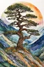 Placeholder: random watercolor Zentangle patterns in the styles of Gustav Klimt ,Wassily Kandinsky, Alphonse Mucha, and Kay Nielsen that depicts an ancient Bristlecone Pine at a high Rocky Mountain plateau , with fine ink outlining