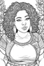 Placeholder: black curvy woman eyes front camera coloring page floral background