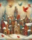 Placeholder: dance of snow-covered, whimsical, multicoloured houses of incredible architecture, bizarre Christmas trees and red, whimsical birds. Style of Inge Shuster, Catherine Hyde, Erica Hopper, Gabriel Pacheco, Jamie Heiden, Antoine Josse , Angelina Wrona, Duy Huyn, Cecilia Frigati, Esao Andrews. Abstract background with texture, grunge paper, mixed media art,acrylic, oil pastel, set of charcoal with different characteristics, pigments. Promt©valestok. Full size image, no text, no copyright. Modifiers: