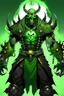 Placeholder: Sick looking villain that has a cool green combo with pistols for hands with a diaper thats a demon with a GYATTTTTTT and has six arms and has lighting around him