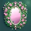 Placeholder: Create an Artwork of a Mirror with ivy branches and pearls necklace, Like a creative Logo for a Varasity Jacket to put a random number uin it, illustration. Colors should be pink and green