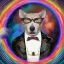 Placeholder: old man with glasses, with dog, travels the rainbow bridge