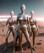 Placeholder: Ultra Realistic retro sci-fi movie scene, 1960 year, waist up view portrait, 3 clones blonde women, sweet young una Thurman face, perfect iris, glow eyes, face makeup. Mars and martians background, Retro sci-fi style, helmet, tight latex coat, fog, rain, soft color, highly detailed, unreal engine 5, ray tracing, RTX, lumen lighting, ultra detail, volumetric lighting, 3d, finely drawn, high definition, high resolution.